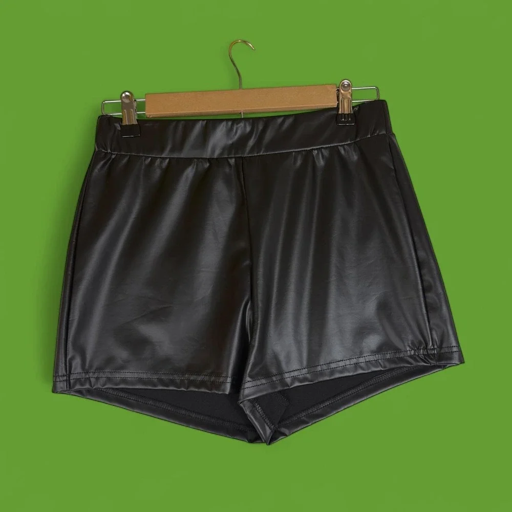 SHEIN Black Faux Leather Shorts High Waisted Edgy Streetwear Size L